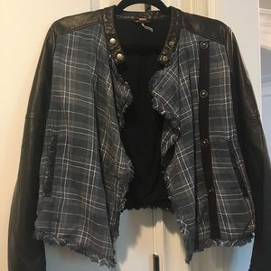 Free People vegan leather and flannel Moto jacket